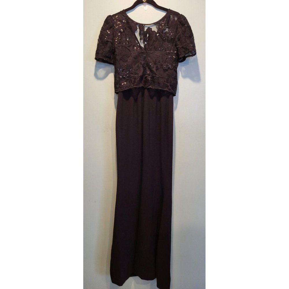 NWOT Dress The Population Black Evening Formal Maxi Dress Sequins Lace Slit XS - Picture 5 of 8
